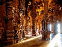 This photograph taken on September 1, 2020 shows the interior of the all wooden Sanctuary of Truth Hindu-Buddhist temple and museum in Pattaya. Mladen ANTONOV / AFP
