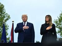 US President Donald Trump and First Lady Melania Trump attend a ceremony commemorating the 19th anniversary of the 9/11 attacks, in Shanksville, Pennsylvania, on September 11, 2020. Brendan Smialowski / AFP