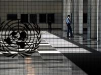 A UN police officer stands at an empty entrance at the United Nations September 22, 2020 during the 75th General Assembly of the United Nations which is mostly virtual due to the covid-19 pandemic in New York. UN Secretary-General Antonio Guterres urged the world to prevent a Cold War between the United States and China and halt conflicts so it can focus on the covid-19 pandemic. TIMOTHY A. CLARY / AFP