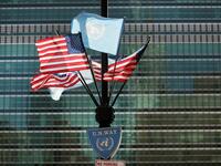 American and United Nations flags fly across from the United Nations in Manhattan on the first official day of the 75th United Nations General Assembly on September 22, 2020 in New York City. Due to the ongoing COVID-19 pandemic, this year's gathering is mostly being held remotely with world leaders making speeches and appearances by video link. Spencer Platt/Getty Images/AFP SPENCER PLATT / GETTY IMAGES NORTH AMERICA / Getty Images via AFP