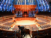 A picture taken on November 20, 2020 shows empty seats at the Tonhalle concert hall in Duesseldorf, western Germany. The Tonhalle Duesseldorf was constructed in 1925/1926 as a multipurpose hall with the name Rheinhalle and was originally designed to be used as a planetarium. In the 1970s it was rebuilt and now offers seating for 1854 spectatorts. No public events will take place at theaters until December, 2020 to limit the spread of the novel coronavirus. Ina FASSBENDER / AFP