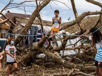 View of the Tiwi Municipality in the province of Albay, Philippines on November 8, 2020, a week after Super Typhoon Goni (Rolly) battered the province. Goni made its second landfall in this area, destroying most houses in the coastal communities. Martin SAN DIEGO / UNOCHA