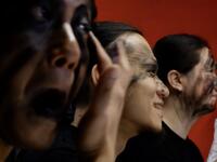This picture taken on December 3, 2020 shows members of Taiwanese death metal band 'Dharma' putting on makeup during a rehearsal in Taipei. Sam Yeh / AFP