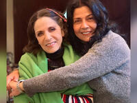 Sabah Jazairi with her sister comedian Samia Jazairi 
