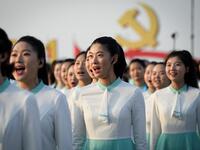 Members of Chorus sing during a rehearsal before the celebrations marking the 100th anniversary of the founding of the Communist Party of China in Beijing 