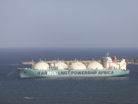 A general view of a liquified natural gas (LNG) tanker