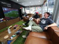 World Cup match watching cubicle in Times Square