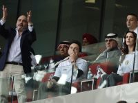 Jordanian crown prince Hussein and his uncle Prince Ali watching Jordan's football team play