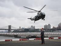 Marine One, carrying US President Donald Trump, lands in lower Manhattan in New York on September 23, 2018. Trump is in New York for the UN General Assembly. 
MANDEL NGAN / AFP