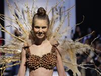 A model displays a chocolate dress at the 2018 chocolate fair fashion show in Beirut on November 8, 2018. 
JOSEPH EID / AFP