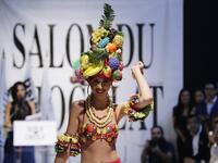 A model displays a chocolate dress at the 2018 chocolate fair fashion show in Beirut on November 8, 2018. 
JOSEPH EID / AFP