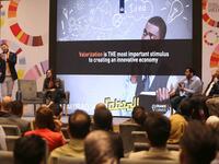 Iraqis attend a meeting at "The Station", Baghdad's incubator for would-be entrepreneurs, in the Iraqi capital on November 17, 2018.
SABAH ARAR / AFP