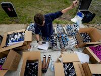 An employee puts the finishing touches on the fireworks show for the New Year in Amsterdam, the Netherlands, on December 30, 2018. The sale of fireworks for the New Year's Eve celebrations started on 28 December, 2018 in the Netherlands.
Robin van Lonkhuijsen / ANP / AFP