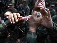 A US Marine eats a gecko during a jungle survival training with Thai soldiers in the joint 'Cobra Gold' military exercise in Chantaburi province 
Lillian SUWANRUMPHA / AFP