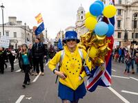 A pro-EU protester attends a march and rally organised by the pro-European People's Vote campaign for a second EU referendum in central London on March 23, 2019. 
Niklas HALLE'N / AFP