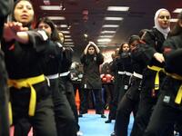 Kuwaiti women practise hybrid martial art Kajukenbo in a club in Kuwait City.
Yasser Al-Zayyat / AFP
