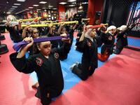Kuwaiti women practise hybrid martial art Kajukenbo in a club in Kuwait City.
Yasser Al-Zayyat / AFP