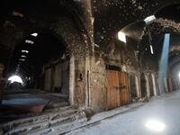 A general view shows the damaged inflicted on the Old Aleppo markets in the old quarter of Syria's second city of Aleppo 
LOUAI BESHARA / AFP