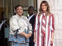 US First Lady Melania Trump (R) poses with Ghana's First Lady Rebecca Akufo-Addo prior to their meeting at Jubilee House in Accra, Ghana. (SAUL LOEB / AFP)