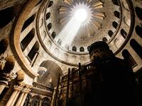 Church of the Holy Sepulchre, Jerusalem 
According to traditions dating back to the fourth century, the church is home to two of the holiest sites in Christendom, the site where Jesus of Nazareth was crucified and Jesus's empty tomb. The construction of the church began in 325/326 (Twitter) 