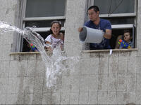 water buckets guns splashing