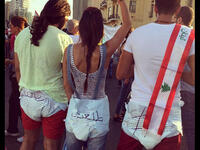 Beirut protesters dressed in baby nappies