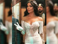 Nadine Njeim who plays the role of 'Amira' in the series 'Tariq' (The Path) chose a strapless wedding dress from adenfashion for