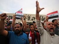 Angry men take to Baghdad’s Tahir Region on April 15, 2017 chanting against the western military strikes on Syria AHMAD AL-RUBAYE / AFP

