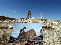 Before and after: A pre-war snapshot shows the devastation to the ancient city of Palmyra after being recaptured from Daesh by Syrian troops. 