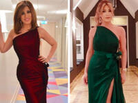 Najwa and Nawal in one shoulder colorful long dresses 