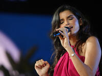 Moroccan artist 'Sofia Mareikh' sings at the annual ceremony for the nonprofit organization "May Chidiac Foundation'' 
at 'Skybar', Beirut.  Lebanon's top snazzy rooftop club makes an Interesting choice of venue for an NGO....