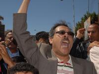 Yemeni opposition journalist Abdel Karim al-Khaiwani joins a protest calling for the ouster of Yemen's President Ali Abdullah Saleh in the capital Sanaa.