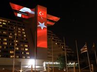 This picture taken on June 25, 2018, in Doha, shows the Turkish flag displayed on the Sheraton Doha hotel to celebrate the victory of Turkish President Recep Tayyip Erdogan in the presidential elections in Turkey. (AFP/ File Photo)