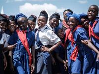 Nairobi: Members of the Kenya Girl Guides attend an International Women's day ceremony in Kawangware slum.  (AFP/Yasuyoshi Chiba)