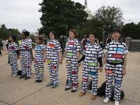Protesters demonstrate in opposition to the Senate confirmation of Brett Kavanaugh to The Supreme Court in Washington DC, October 6, 2018. (CHRIS KLEPONIS / AFP)




