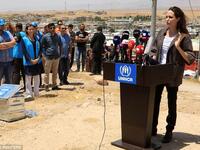 The Hollywood A-lister visited Domiz refugee camp, home to 33,000 displaced by war in Syria. (Reuters)