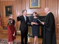 US Supreme Court nominee Judge Brett Kavanaugh is sworn in as the 114th Supreme Court justice. (Twitter)