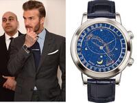 النجم الانجليزي ديفيد بيكام يرتدي ساعة باتِك فيليب سيليستيال. يبلغ سعرها ما يقارب 266700 دولار.
