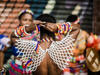 Young women dress up in traditional attire before taking part in auditions organised by the Indoni Culture School in the South African city of Durban. Rajesh JANTILAL / AFP