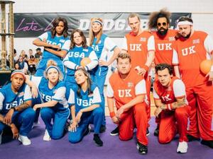 Comedian James Corden has assembled two stellar teams for a celebrity dodge ball game to air on an episode of "The Late Late Show" next week. Photo courtesy of CBS 