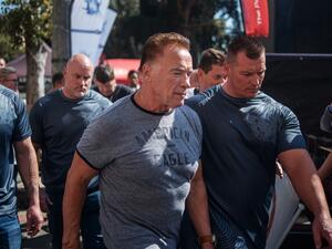 US actor and former California Governor Arnold Schwarzenegger (C) is seen at the Arnold Classic Africa, a multi-sport festival held at the Sandton Convention Centre in Johannesburg, South Africa. (Michele Spatari / AFP)