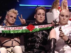 Iceland's Hatari shocks Eurovision with Palestinian flags. (Twitter)