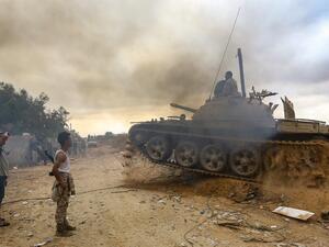 Fighters loyal to the Libyan internationally-recognised Government of National Accord (GNA) are pictured near the frontline during clashes against forces loyal to strongman Khalifa Haftar, on June 1, 2019, in al-Sawani area, south of the Libyan capital Tripoli. (Mahmud TURKIA / AFP)