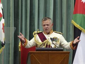 Jordan's King Abdullah II delivers a speech to the parliament in Amman, Jordan on 14 October 2018. (KHALIL MAZRAAWI/AFP/Getty Images)