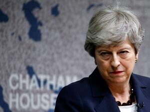 Britain's Prime Minister Theresa May speaks at Chatham House in London on July 17, 2019.  HENRY NICHOLLS / POOL / AFP