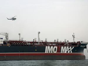 Iranian Revolutionary Guards patrolling around the British-flagged tanker Stena Impero as it's anchored off the Iranian port city of Bandar Abbas  (AFP)