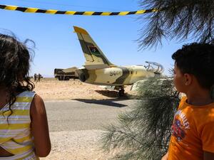 This picture taken on July 22, 2019 shows a view of a Libyan L-39 Albatros warplane belonging to forces of strongman Khalifa Haftar, after it made an emergency landing in the southeastern Tunisian town of Medenine, about 120 kilometres away from the Tunisian-Libyan border. (AFP/ File Photo)