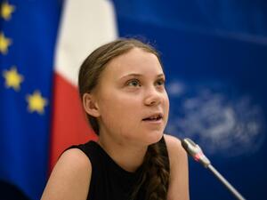 Swedish climate activist Greta Thunberg speaks during a meeting at the French National Assembly, in Paris, on July 23, 2019.  Lionel BONAVENTURE / AFP