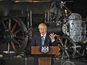 Britain's Prime Minister Boris Johnson gestures as he gives a speech on domestic priorities at the Science and Industry Museum in Manchester, northwest England on July 27, 2019. (AFP/ File Photo)