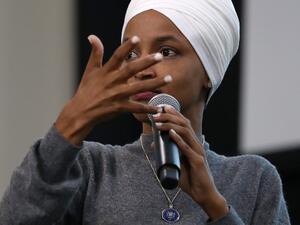Rep. Ilhan Omar (D-MN) participates in a panel discussion during the Muslim Collective For Equitable Democracy Conference and Presidential Forum at the The National Housing Center July 23, 2019. (AFP/ File Photo)